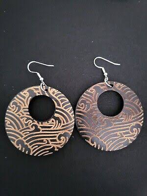 Vintage Dark Brown Wooden Engraved Earrings