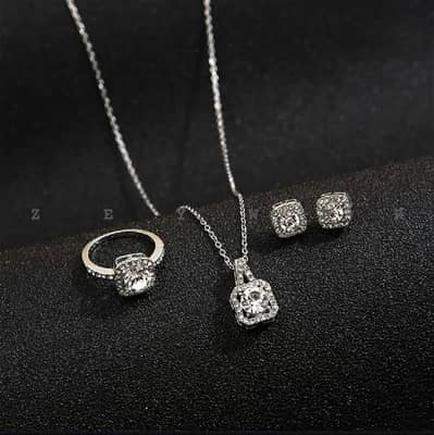 Square - Diamond Silver 3 pcs Jewellery Set for Women.