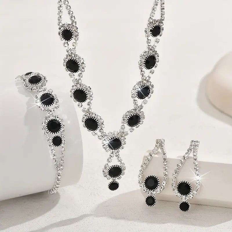 Luxury Rhinestone Choker Necklace & Earrings Jewelry Set for Women