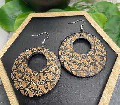Silver-Tone Carved Wood Retro Drop Dangle Earring Set