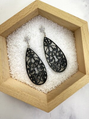 black teardrop filigree dangle earrings