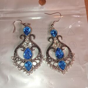 Blue Sun Crystal & Purple Water Drop Earrings